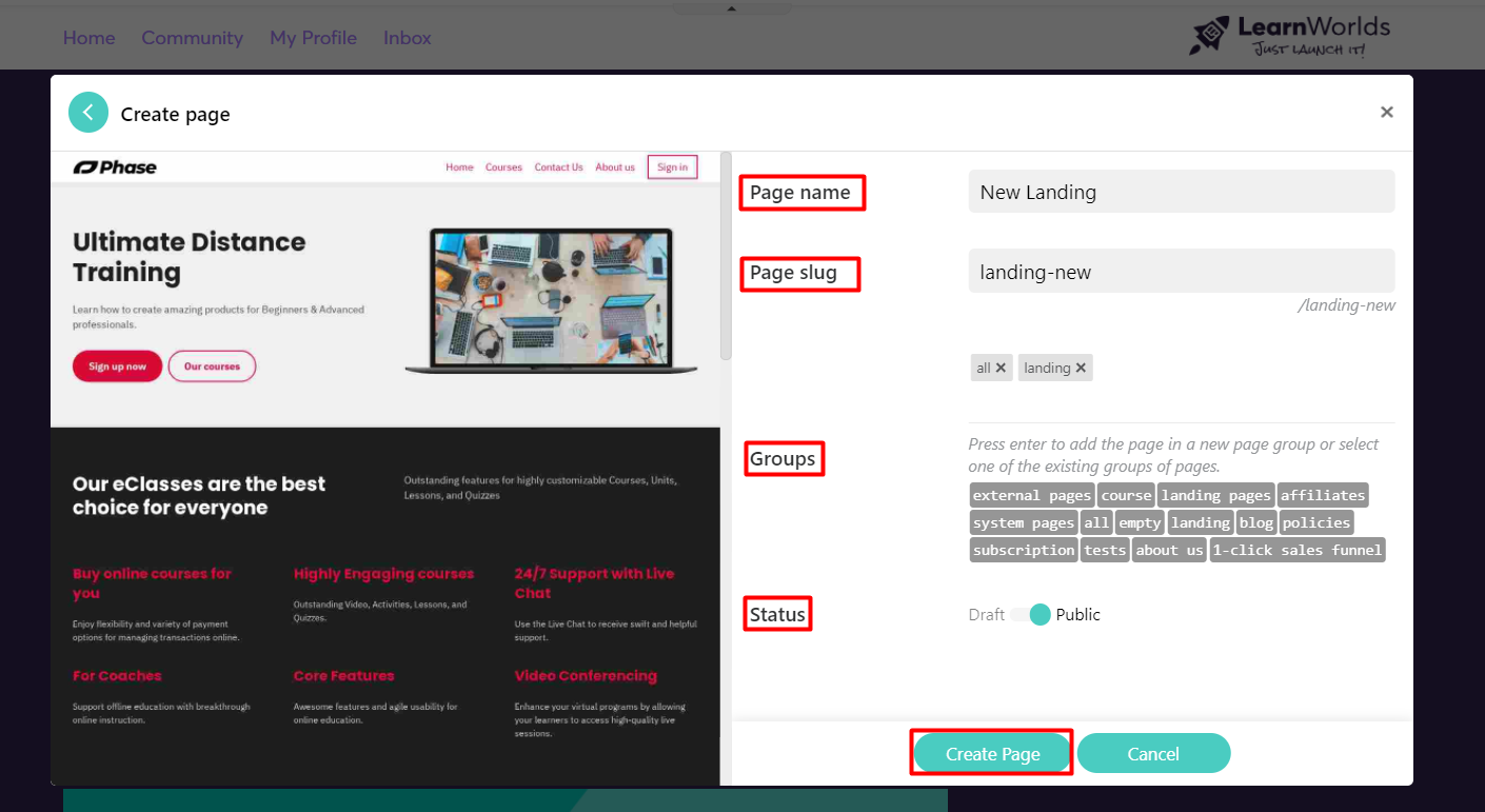 How to Create a Page : LearnWorlds Help Center