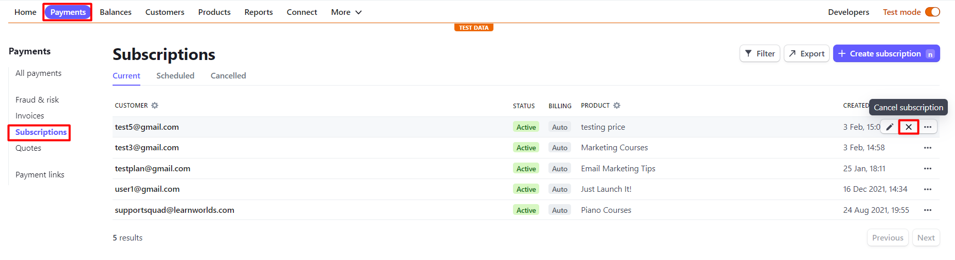 How to Cancel a Subscription Plan in Stripe : LearnWorlds Help Center