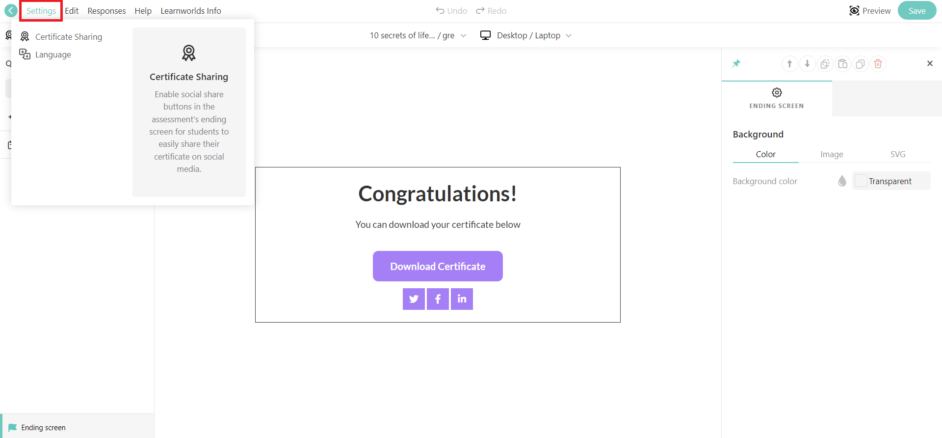 How to Create a Certificate of Completion : LearnWorlds Help Center