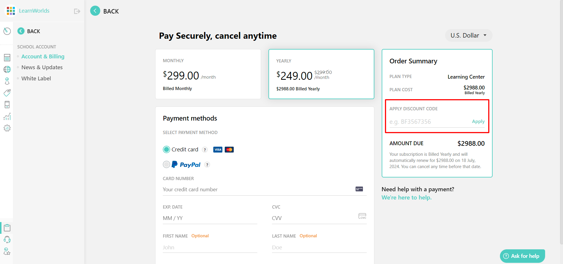 How to Activate/Upgrade your Learnworlds Account : LearnWorlds Help Center