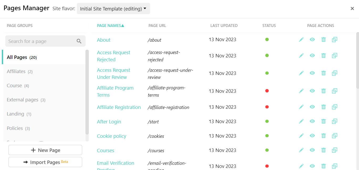 How to Manage all Pages (Pages Manager) : LearnWorlds Help Center