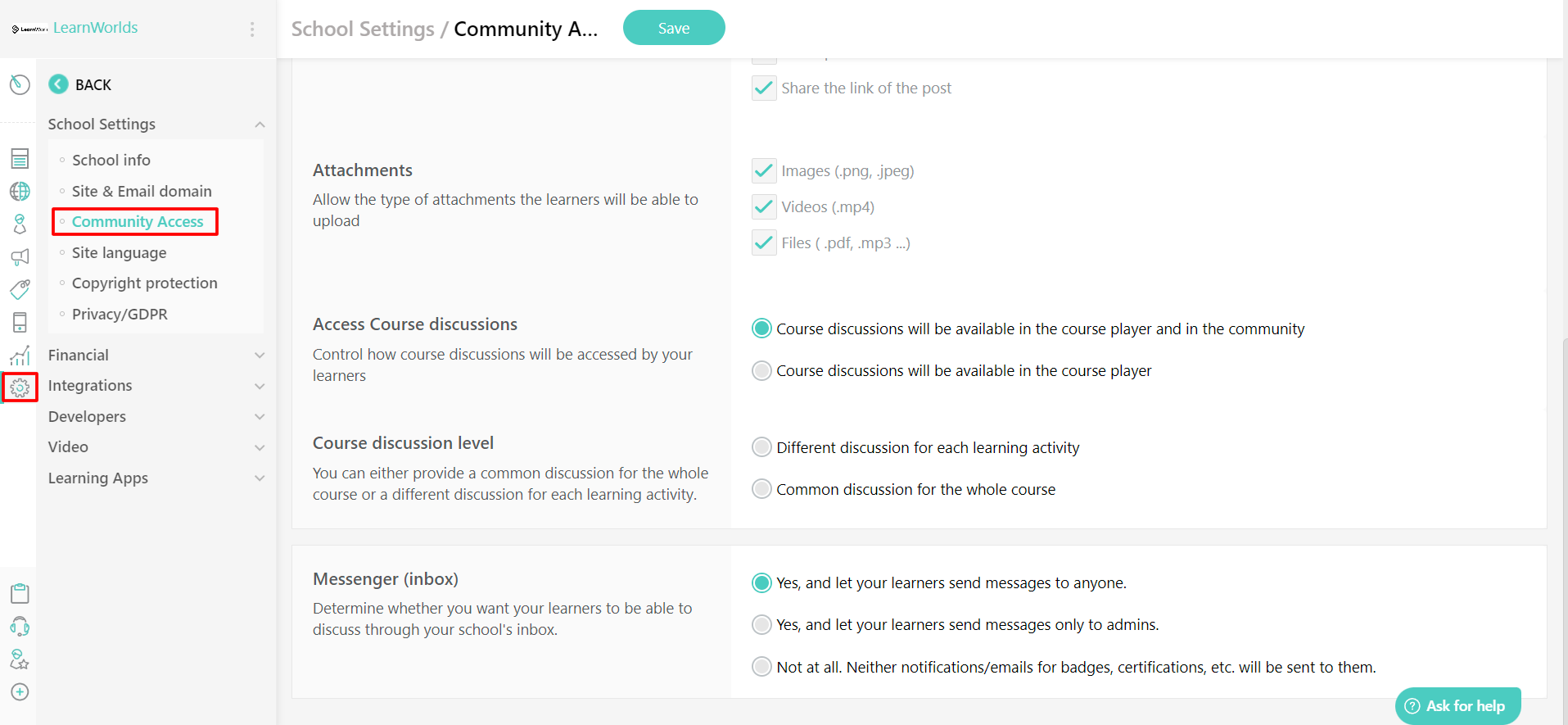 How to Set up the School’s Messenger (Inbox) : LearnWorlds Help Center