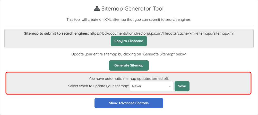 Automatic sitemap update setting