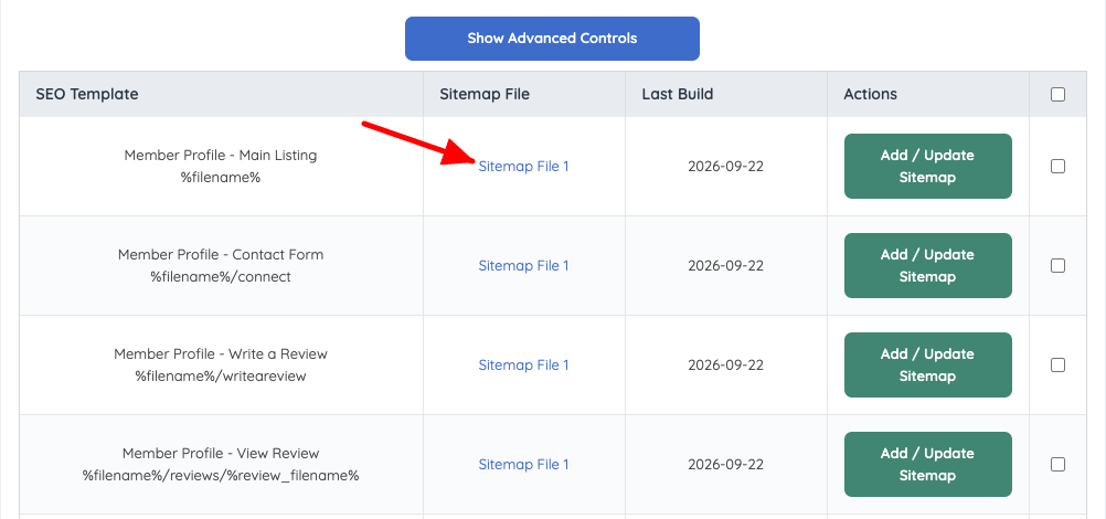 Sitemap File link for the updated SEO Template