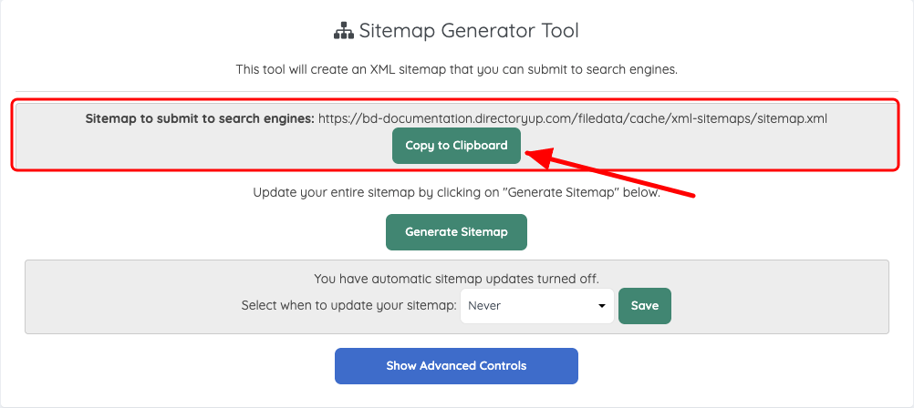 Sitemap to submit to search engines at the top of the page