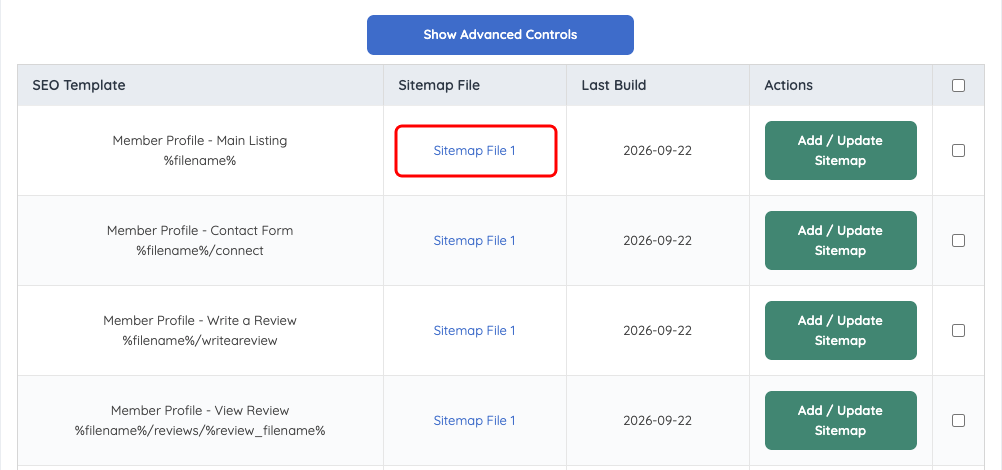 A single Sitemap File link for an SEO Template