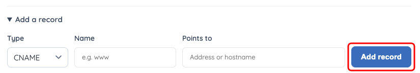The Add a record form, with Add record marked