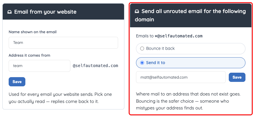 Email from your website beside Send all unrouted email, which is marked
