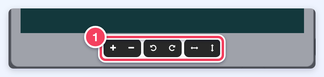 The cropping tools below the image: zoom in and out, rotate left and right, flip horizontally and vertically (1).