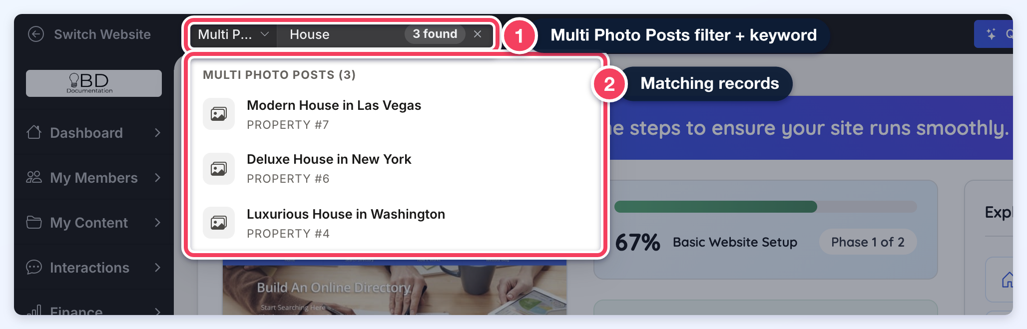 Multi Photo Posts filter with the keyword House and three matching posts