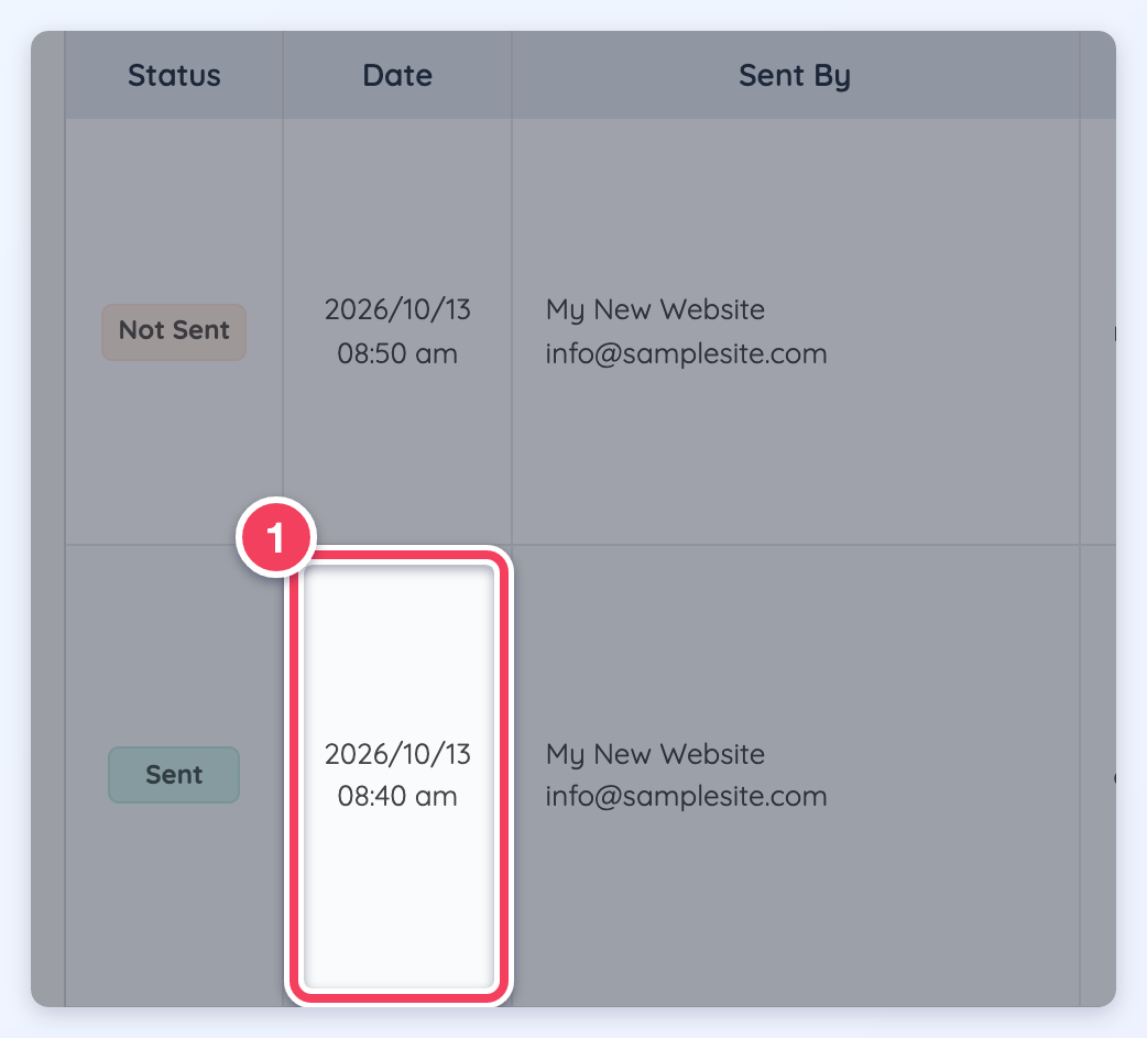 The Date column of the Email Outbox showing when an email was sent.