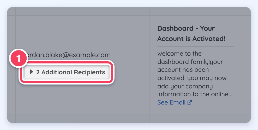 The Recipient column showing an address with a 2 Additional Recipients label.