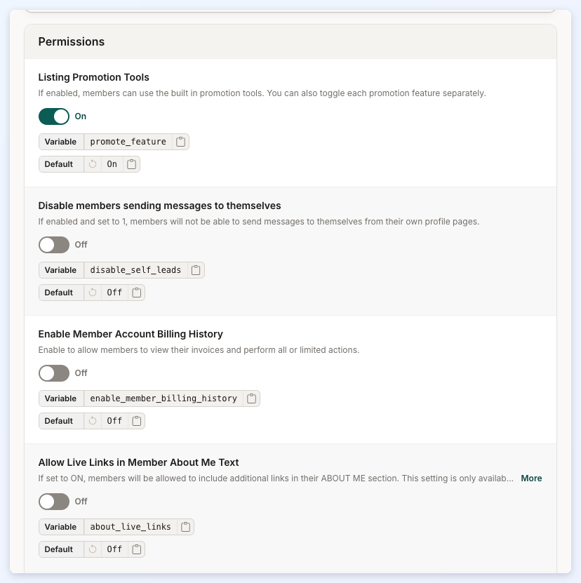 The top of the Permissions section of the Members tab.