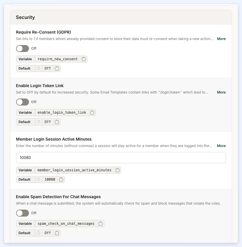 The top of the Security section of the Members tab.