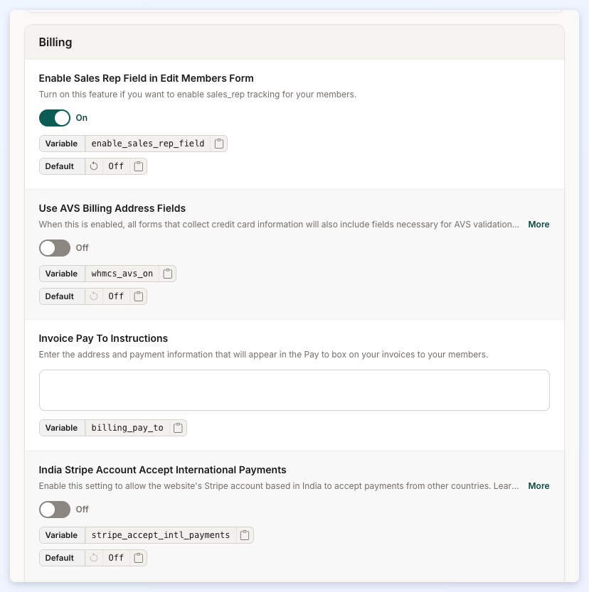 The top of the Billing section of the Sign Ups & Billing tab.