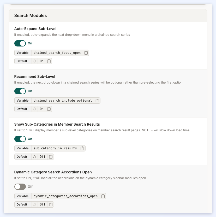 The top of the Search Modules section.