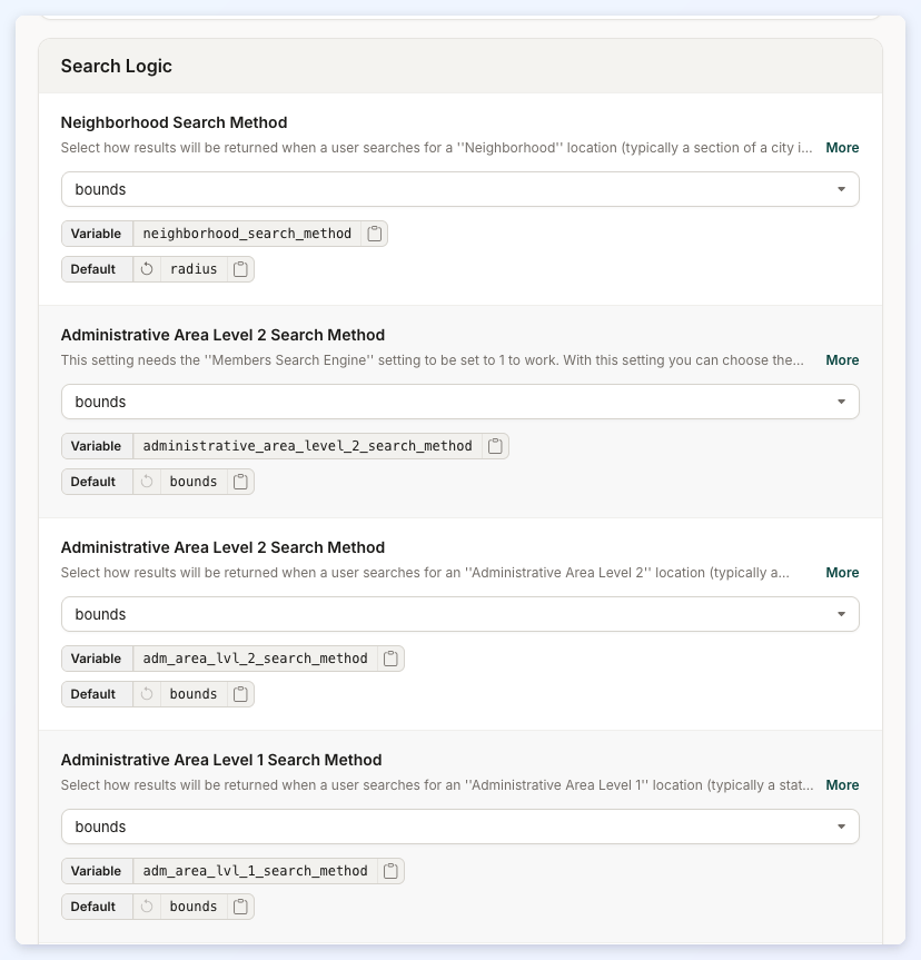 The top of the Search Logic section, starting with Neighborhood Search Method.