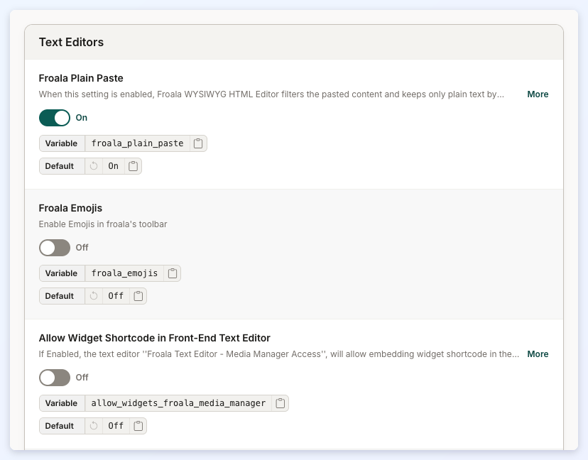 The top of the Text Editors section.