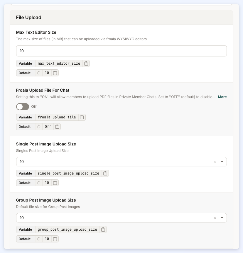 The top of the File Upload section of the Text Editor tab.
