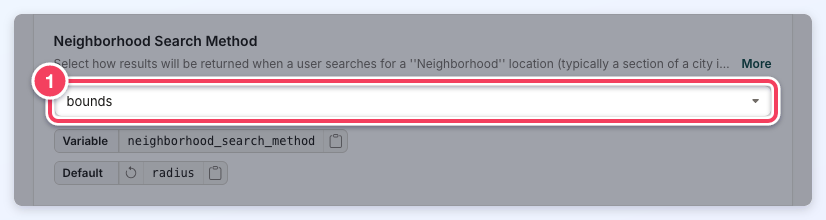 The Neighborhood Search Method dropdown (1) set to bounds.