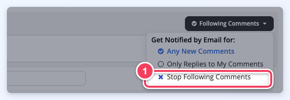 Following Comments menu with the Stop Following Comments option highlighted.