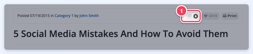 Comment count icon shown above the post next to the Save and Print buttons.