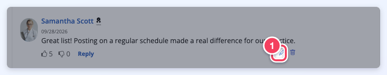Pencil edit icon on a member's own comment.