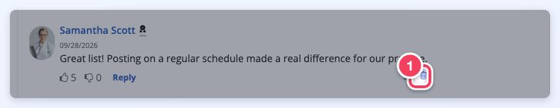 Trash delete icon on a member's own comment.