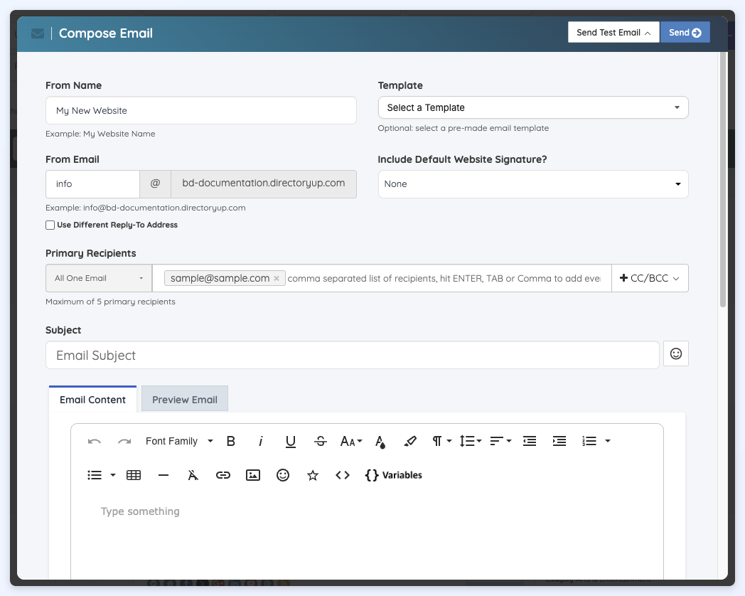 The Compose Email window with the member's email address already filled in as the recipient.