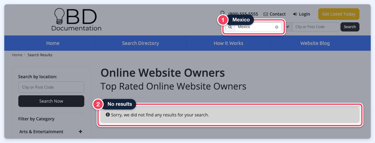 The same search for Mexico showing no results once the option is set back to Search Default Fields.
