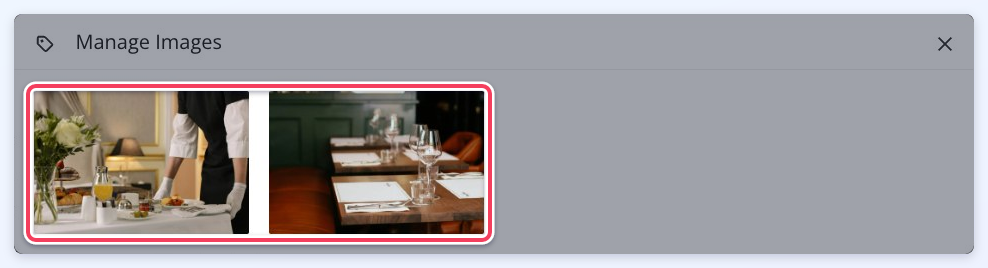 The Manage Images window opened by a member, listing only the two images that member uploaded.