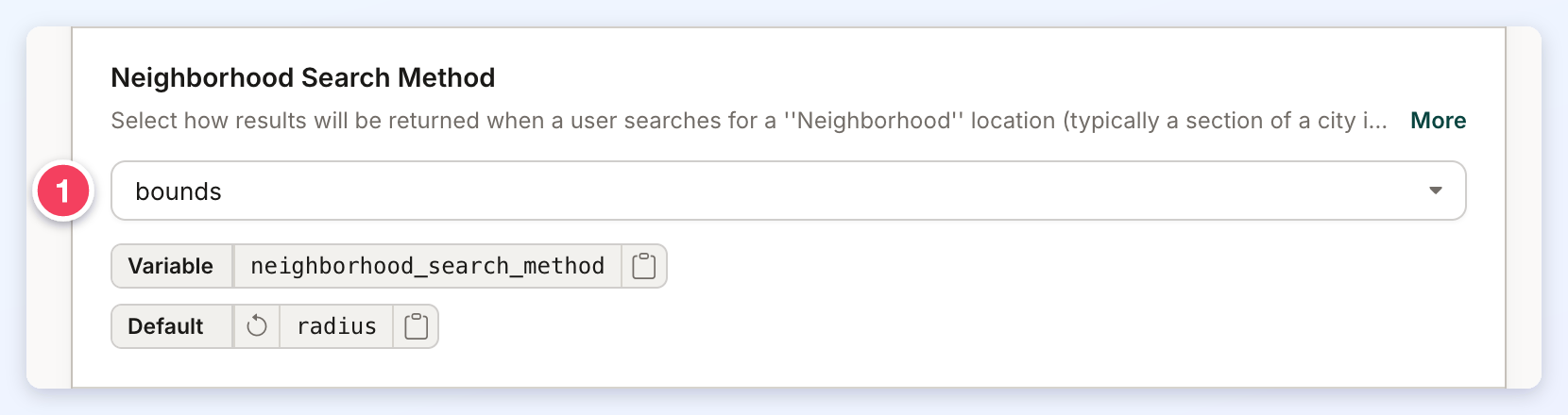 The Neighborhood Search Method dropdown (1) set to bounds.