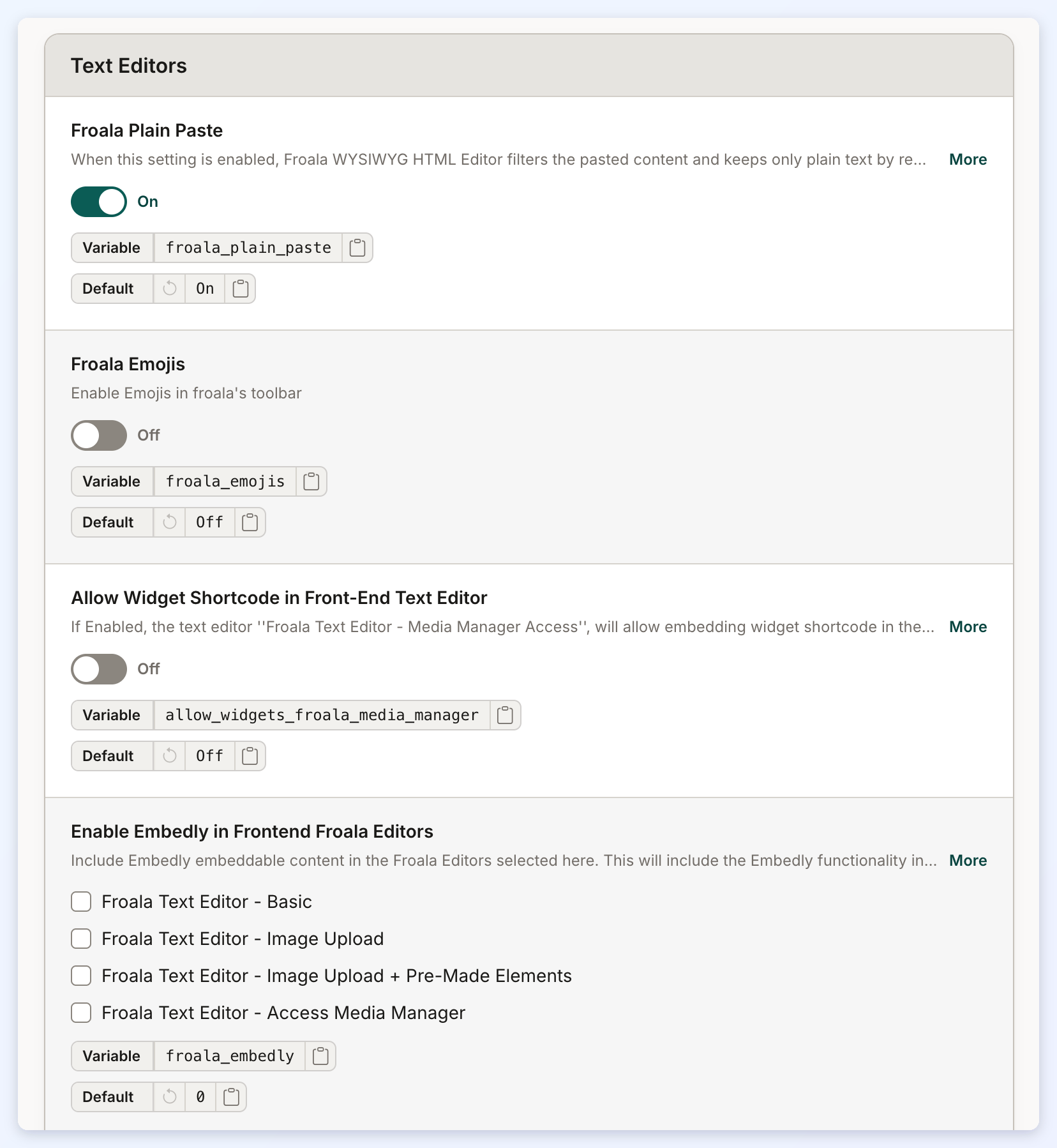 The top of the Text Editors section.