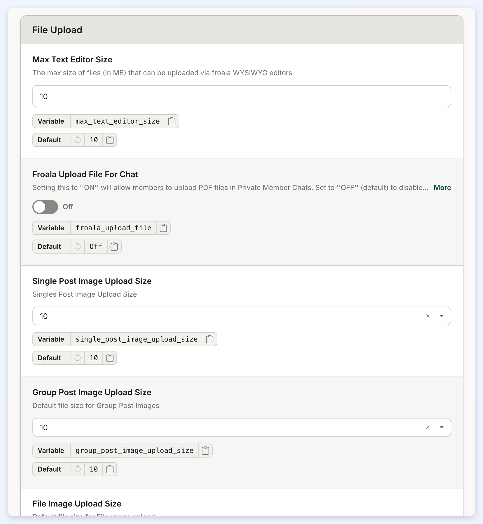 The top of the File Upload section of the Text Editor tab.