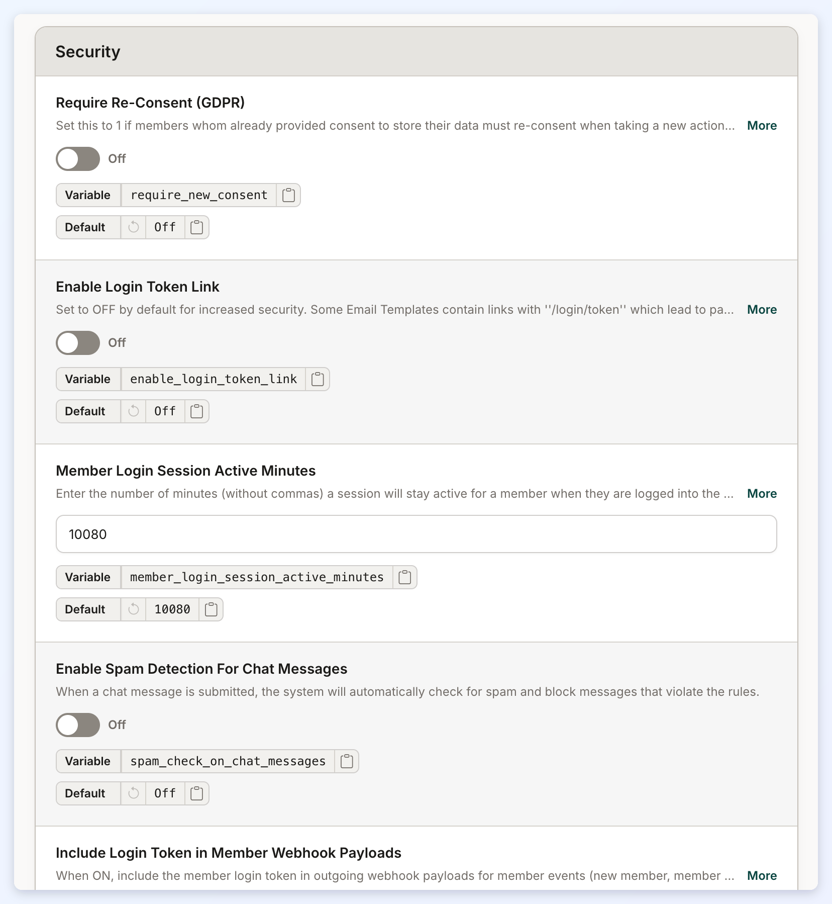 The top of the Security section of the Members tab.