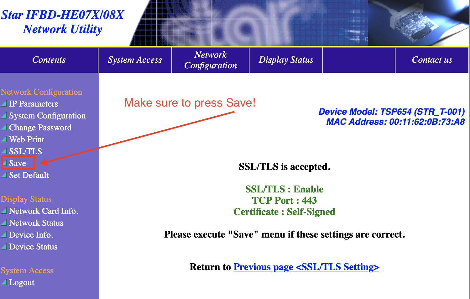 star tsp650ii ethernet setup