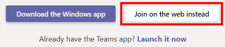 Image of Teams join conversation web page in a supported browser