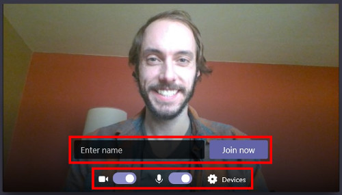Image of the video preview and audio and video settings page in Teams