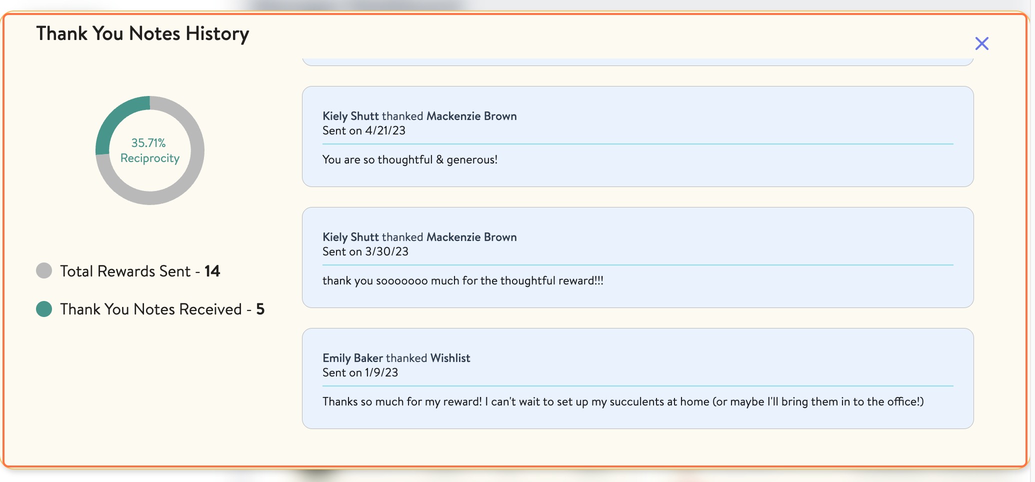 Click on Thank You Notes History…