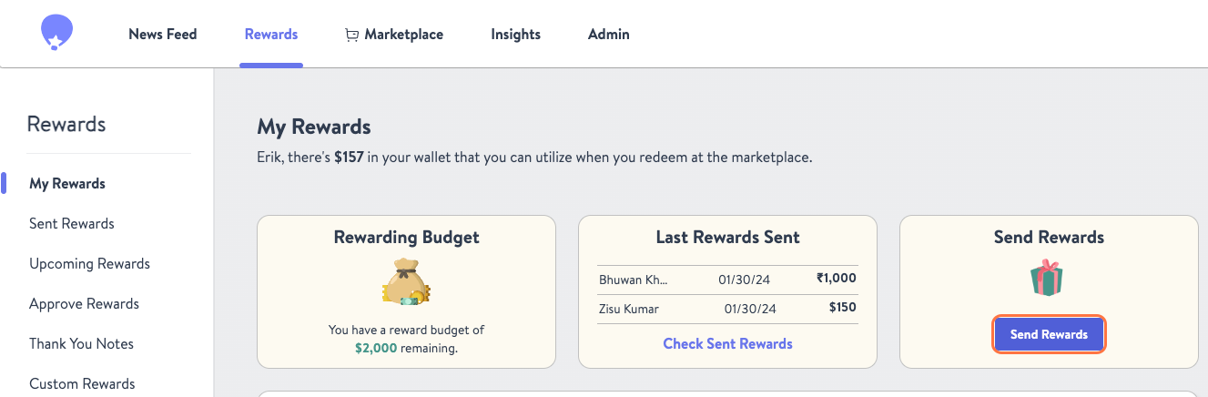 Click on Send Rewards
