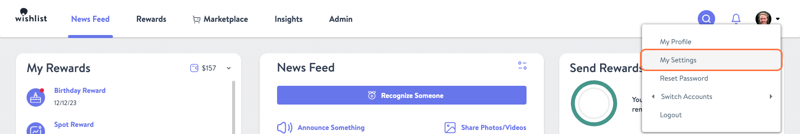 Click on My Settings