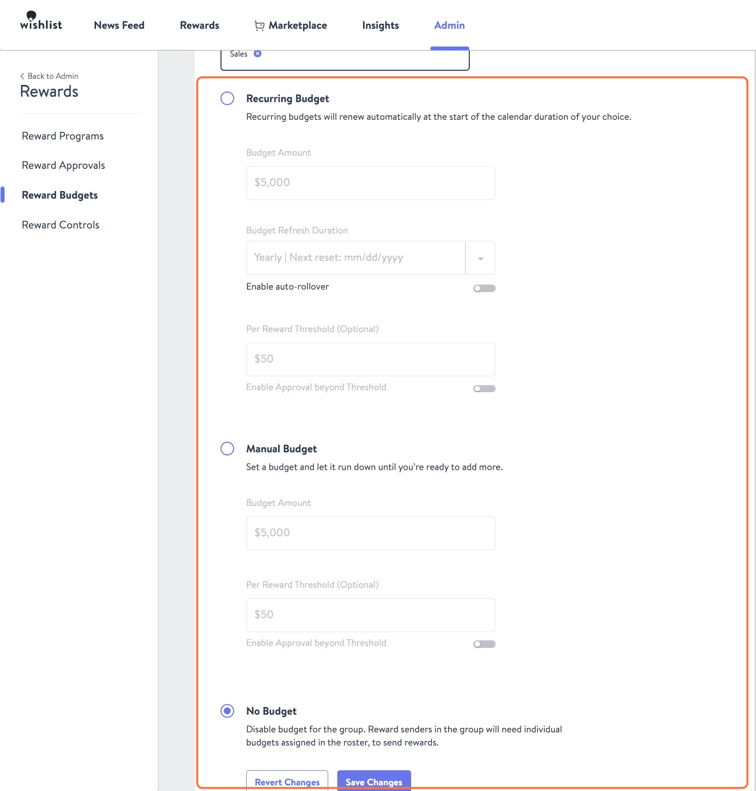 Click on Reward Budgets…