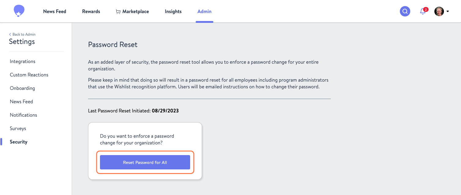 Click on Do you want to enforce a password change for your organization?…