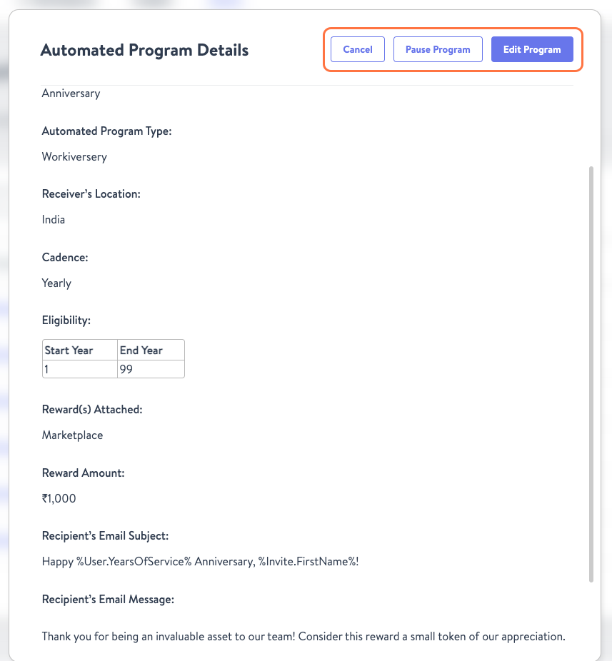 Click on Automated Program Details…