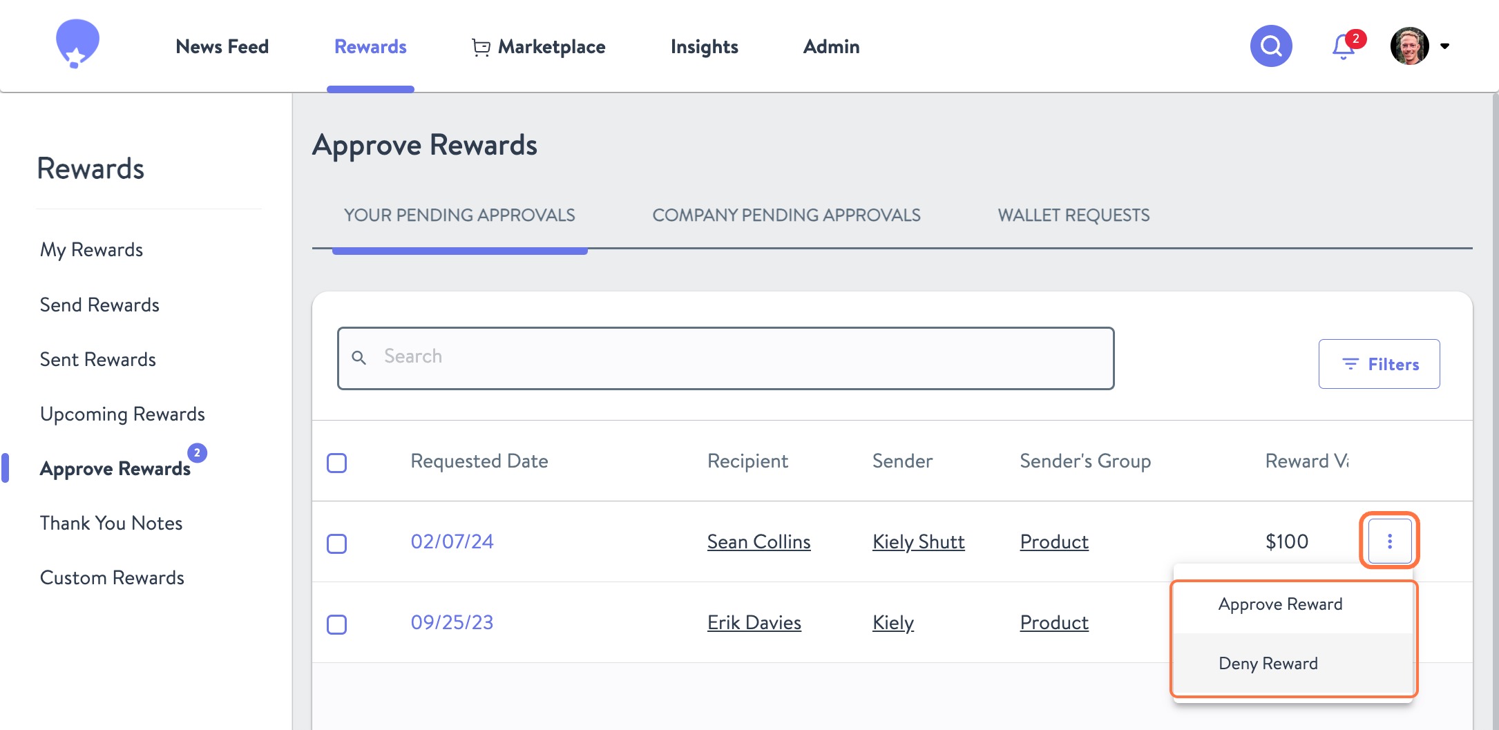 Click on Deny Reward