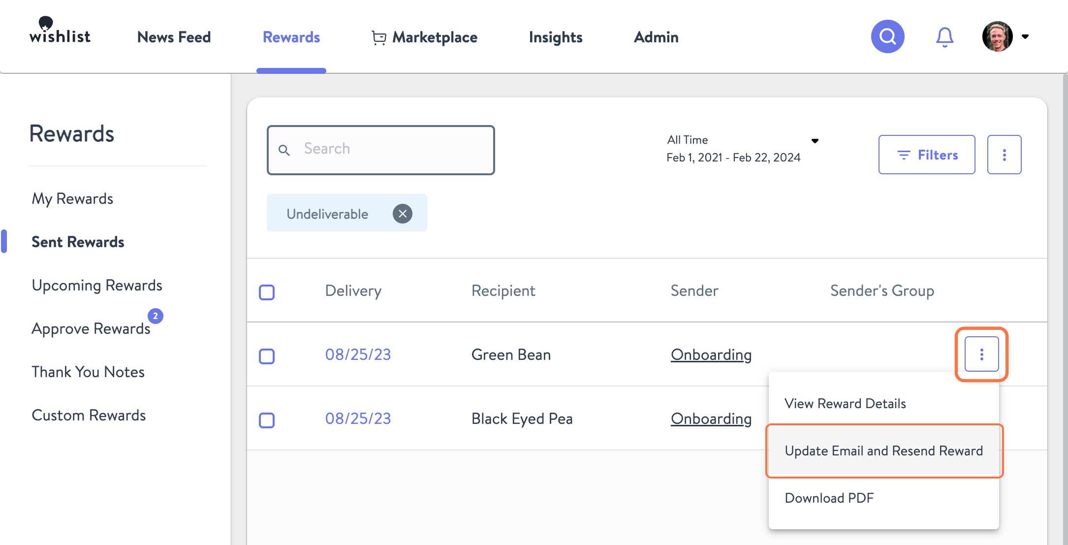 Click on Update Email and Resend Reward