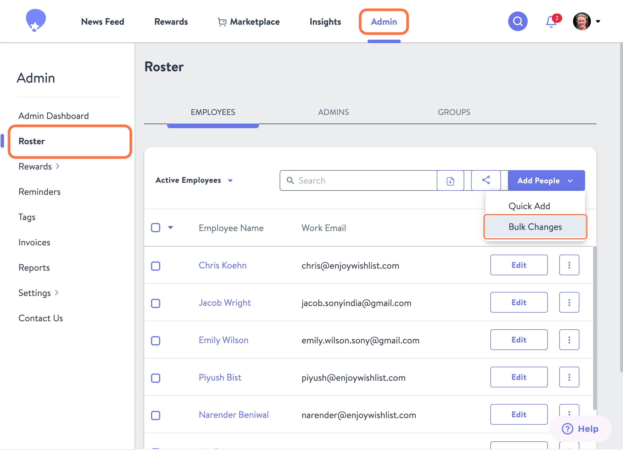 Click on Bulk Changes