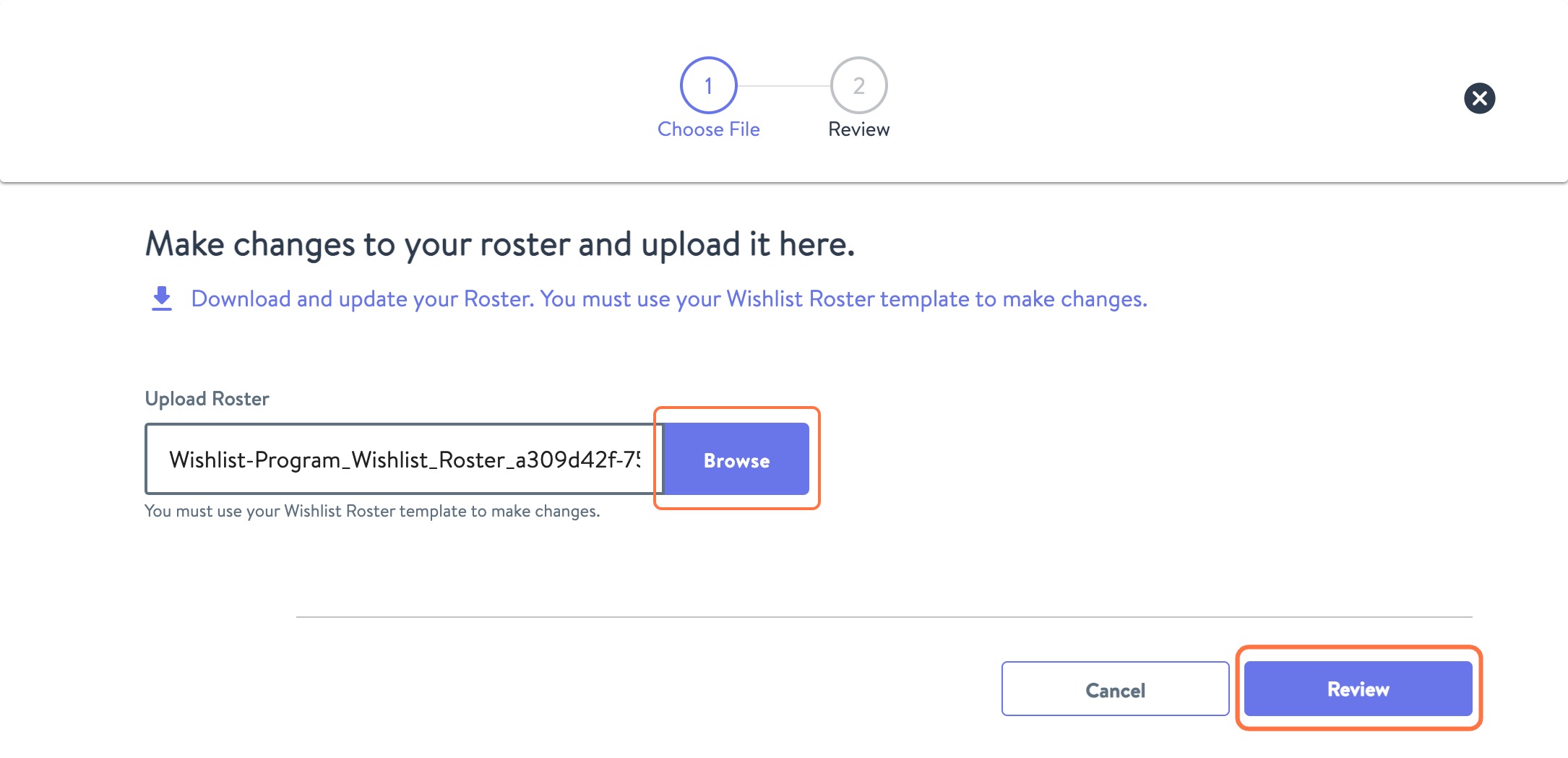Select "Wishlist-Program_Wishlist_Roster_a309d42f-75e8-495c-b288-a8689af1ed8a_2024_3_6.xlsx" from file upload menu
