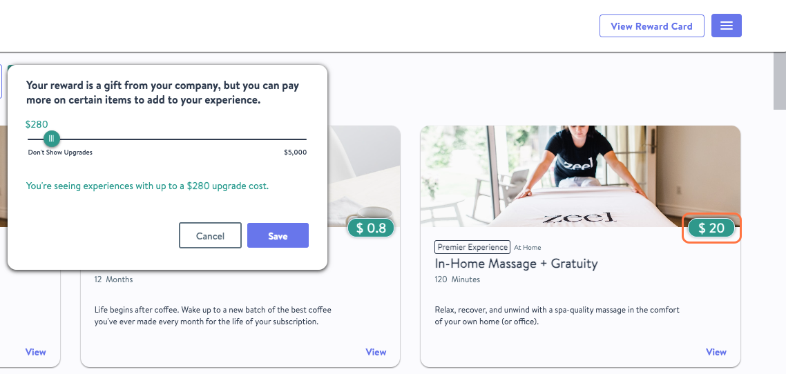Click on Your reward is a gift from your company, but you can pay more on certain items to add to your experience.…
