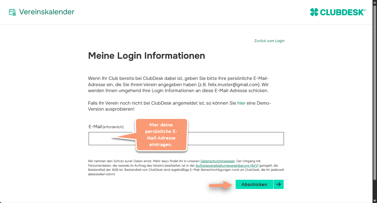 Deine Login Informationen eingeben